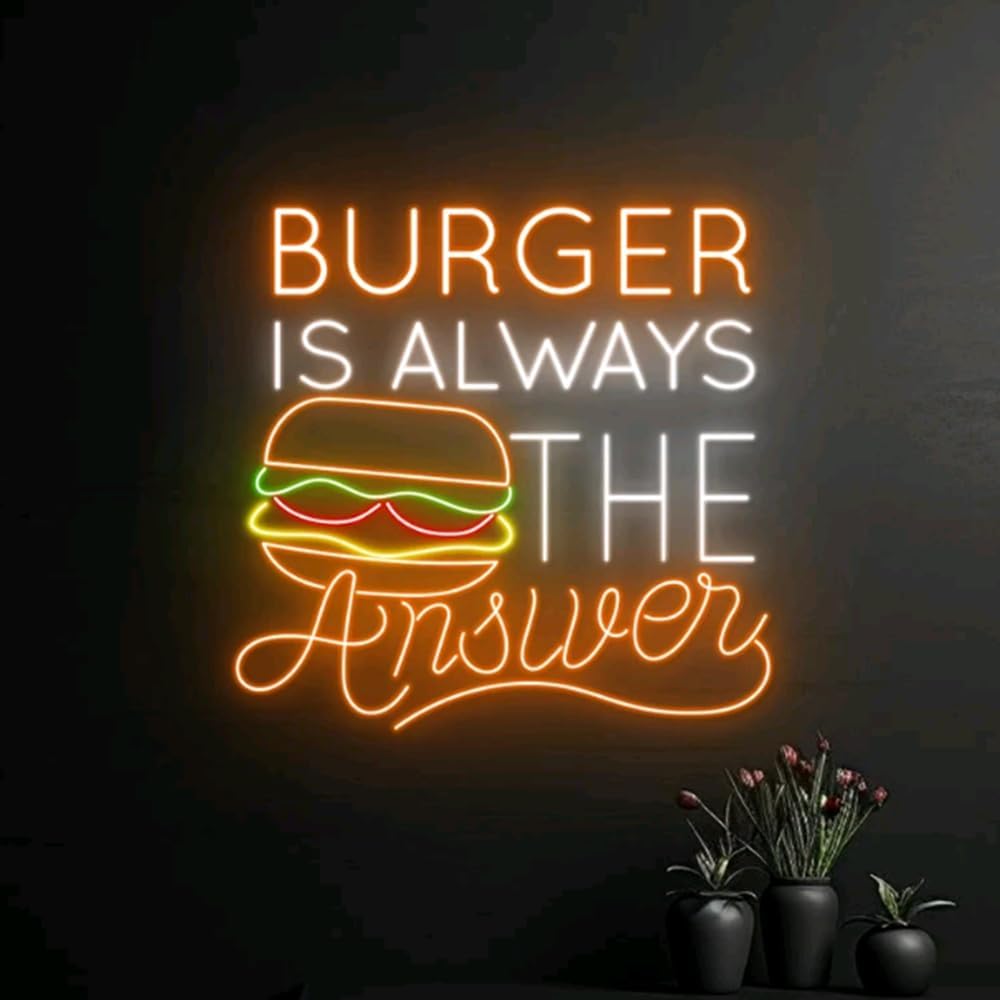 Burger Neon Sign, Burgers Led Light - 18inches Food Room Wall Decor