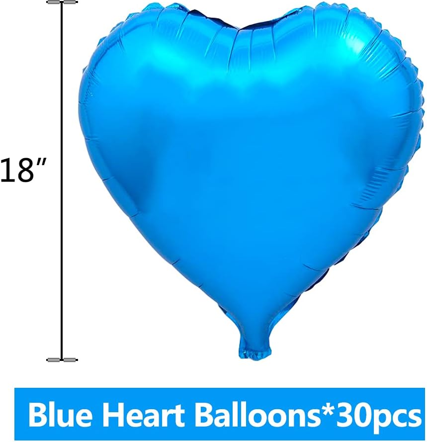 BEISHIDA 30pcs 18inch Blue Heart Foil Balloons for Birthday, Wedding, Engagement Parties