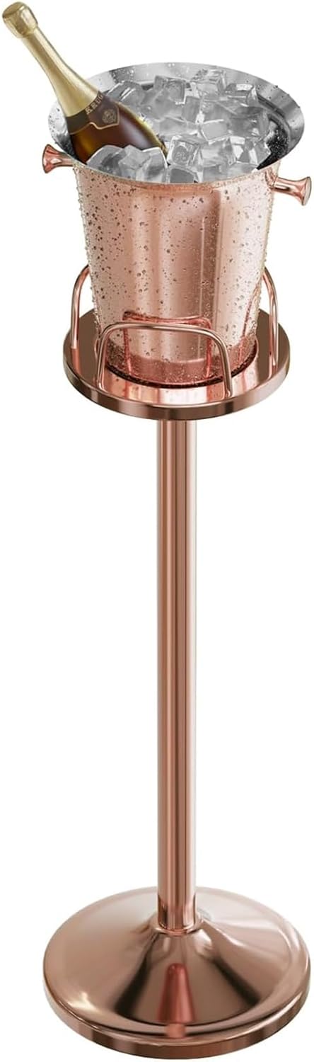Ice Bucket with Stand Standing Champagne bucket for Party Stainless Steel Wine Bucket Wine Cooler with Stand 5L Wine Chiller for Bar Ktv Weding (rose gold)