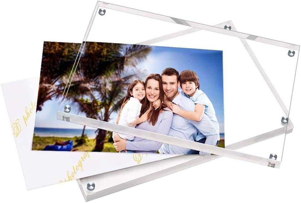 HELPLEX Acrylic Frames, 2 Pack 8x10, 24mm Thicker Frameless Clear Frame, Double Sided Magnetic, Free Standing Desktop Display