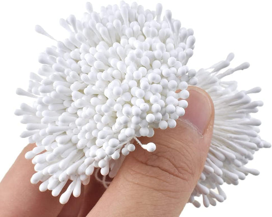 HAHIYO 700Pcs 2mm White Matte Double Heads Flower Stamen Pistil for Flower Making Scrapbook Decoration - Handmade Artificial Flower Pistil Matt-Like Floral Stamens Flowers Pollen Stamen