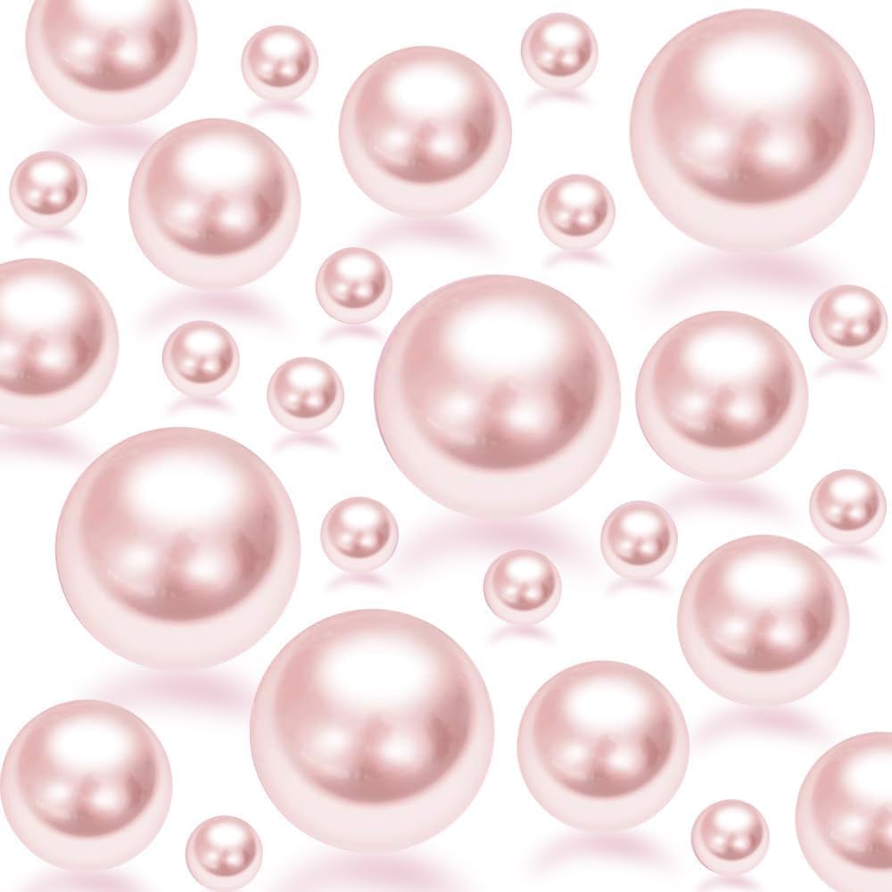 300Pcs Pink Polished No Hole Faux Pearl Beads for Vase Filling Decorations, Plastic Pearls Vase Fillers, Table Scatters, Wedding Centerpiece, Home Decor, 8/14/20 mm