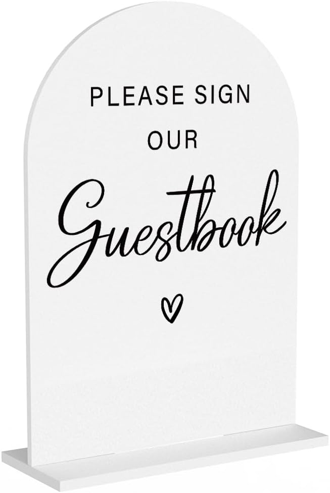 Acrylic Wedding Sign Please Sign Our Guestbook Wedding Signs for Ceremony Modern Calligraphy Arch Acrylic Table Top Sign for Wedding Reception and Event Party Table(white）
