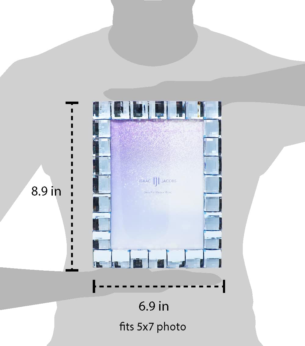 Isaac Jacobs Decorative Sparkling Light Blue Jewel Picture Frame, Photo Display & Home Décor (5x7, Light Blue)