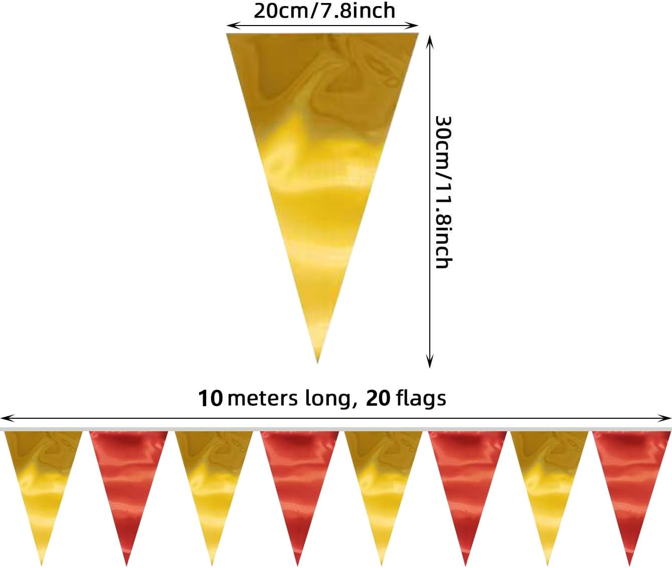20M/65FT Red Gold Triangle Pennant Banner Flag Metallic Fabric Bunting Garland for Christmas Graduation Anniversary Birthday Engagement Wedding Anniversary Casino Party Decorations Supplies