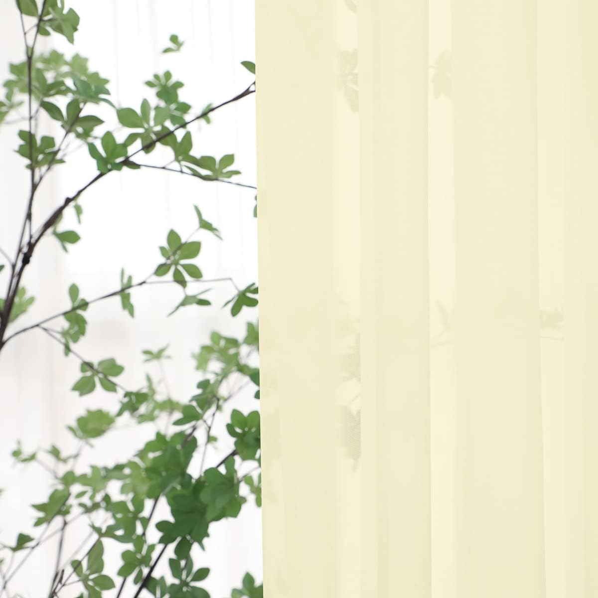 Window Light Yellow Sheer Curtains 130 Inches Long 2 Panels Sheer Curtain Basic Rod Pocket Panel for Bedroom Children Living Room Yard Kitchen (Light Yellow, 52" W x 130" L | 2 pcs)