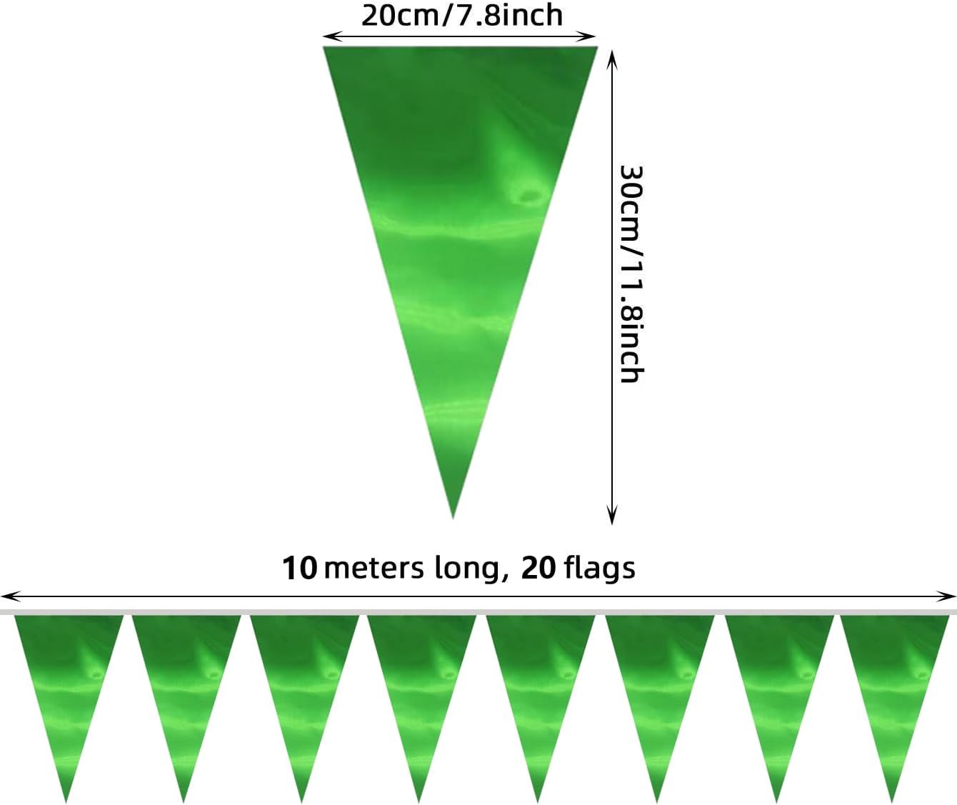 20M/65FT Green Triangle Pennant Banner Flag Metallic Fabric Bunting Garland for Christmas Graduation Safari Birthday Tropical Jungles Wedding Bachelorette Engagement Party Decoration Supplies