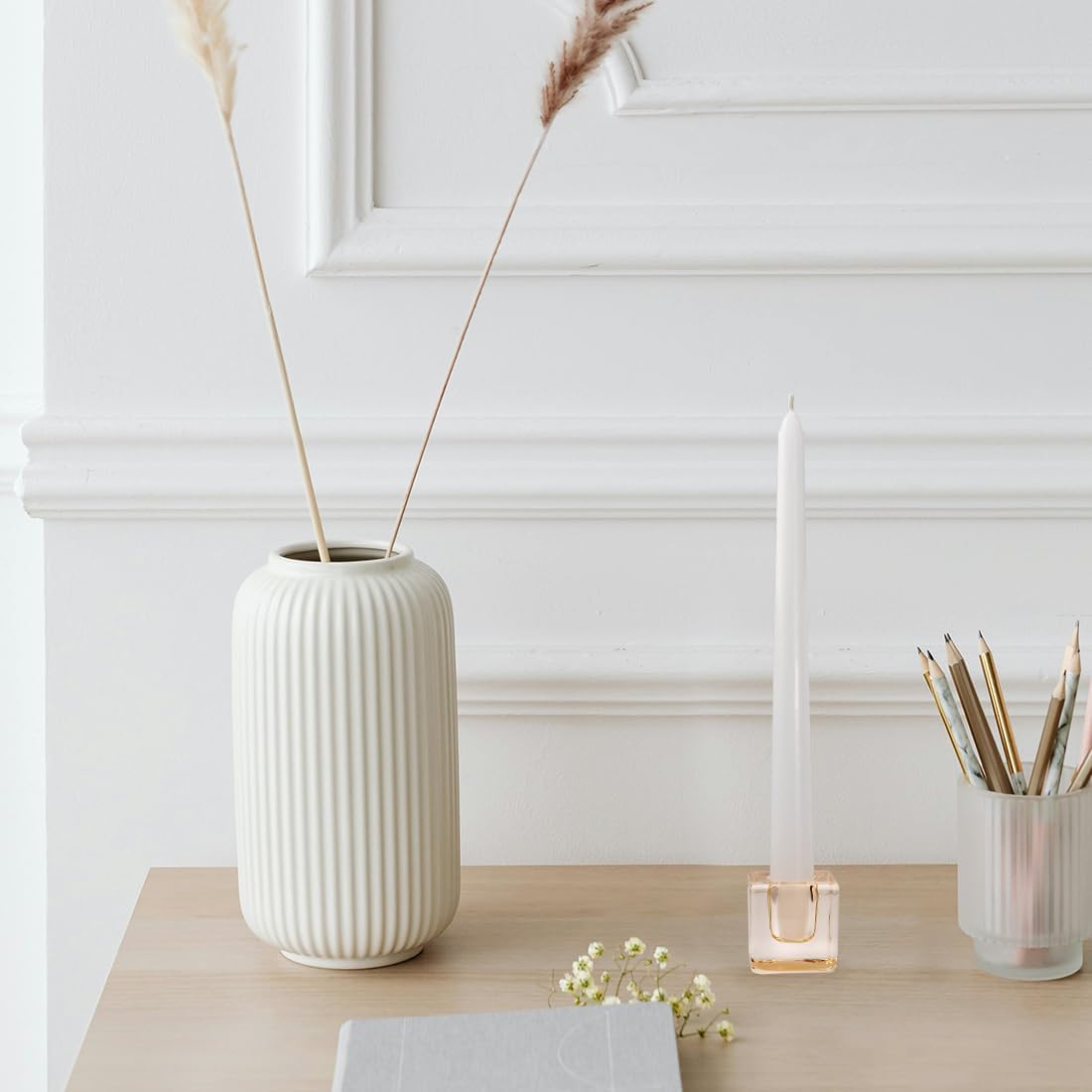 24-Pack Candlestick Holders Bulk - Thick Glass, Amber Taper Candle Holders for Wedding Banquet, Anniversaries