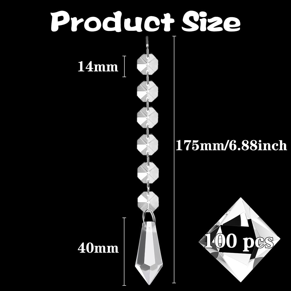 100 Pack Hanging Crystals - Clear Acrylic Prisms Pendant Ornaments for Christmas Tree, Centerpieces, Chandelier, Window & Home Decor, Ideal for Weddings, Parties Decorations (Icicle)