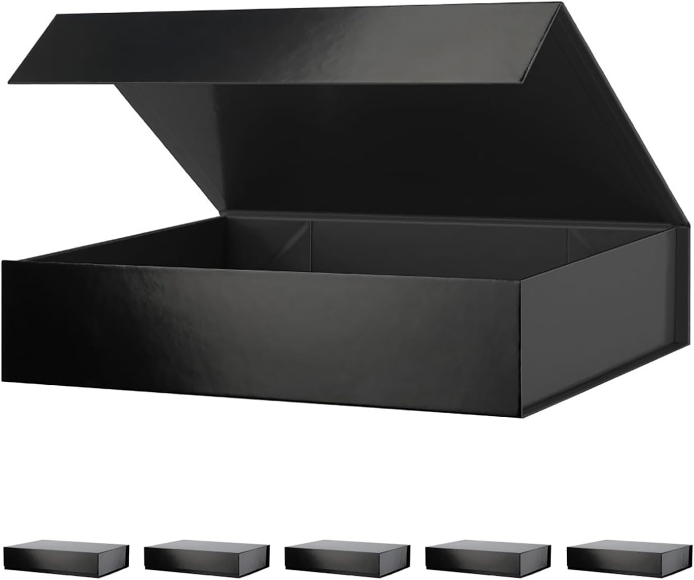 PACKHOME 6 Gift Boxes 11.5x8x2.5 Inches, Sturdy Shirt Boxes with Magnetic Lids for Multiple Occasions (Glossy Black)