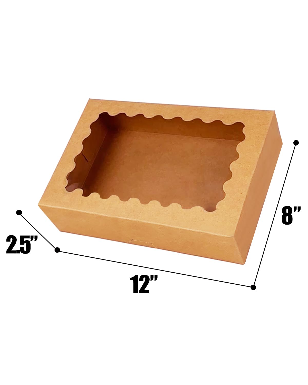qiqee Auto-pop up Brown Cookie Box with Window 12x8x2.5 inch 32 Packs Two Uses One Second Folding Pastry Biscuit Bakery Box for Packaging