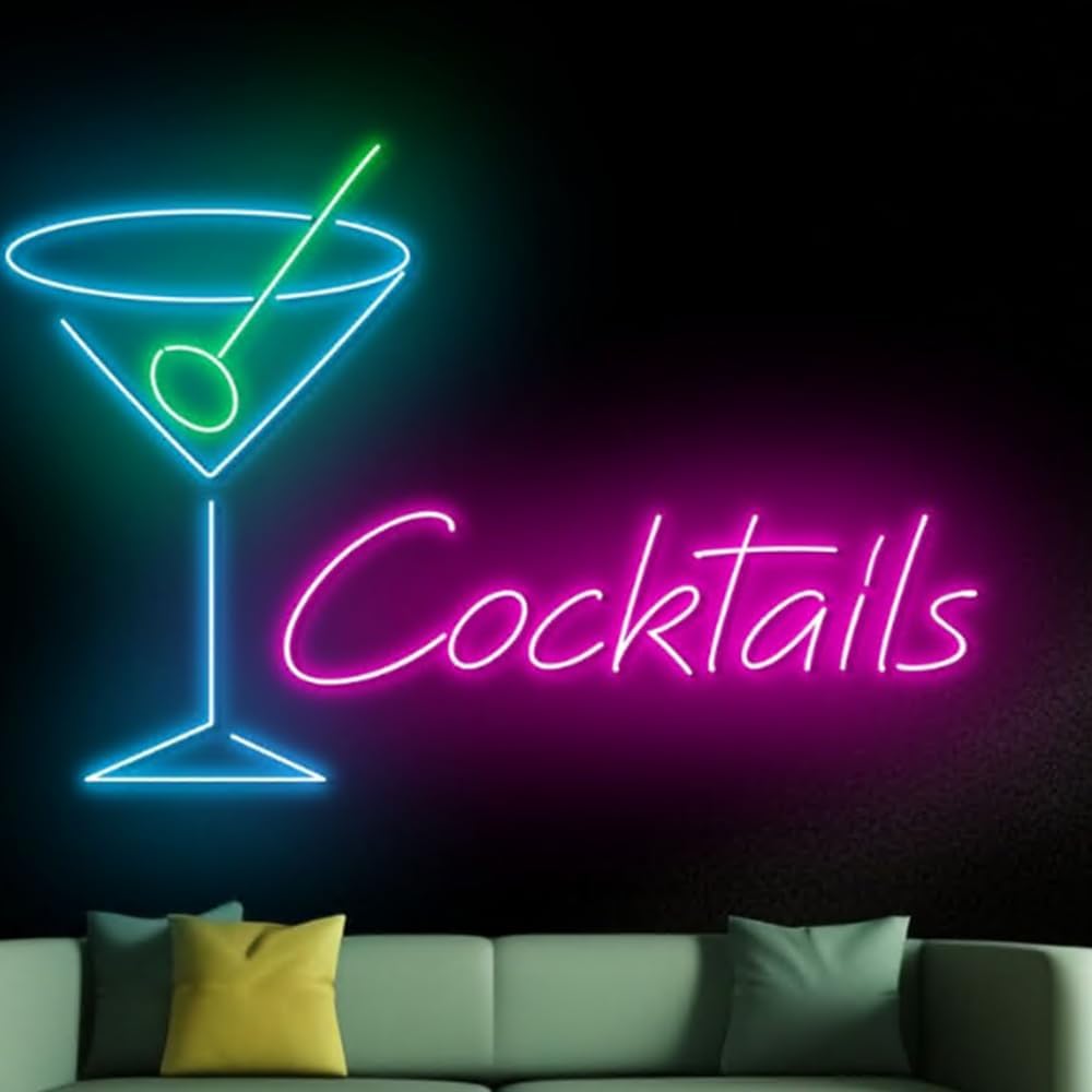 Martini Cocktails Neon Sign, Cocktail Led Sign, Cocktail Martini Neon Light, Bar Pub Party Wall Art Light, Drinking Liquor Home Wall Décor Size:20inch