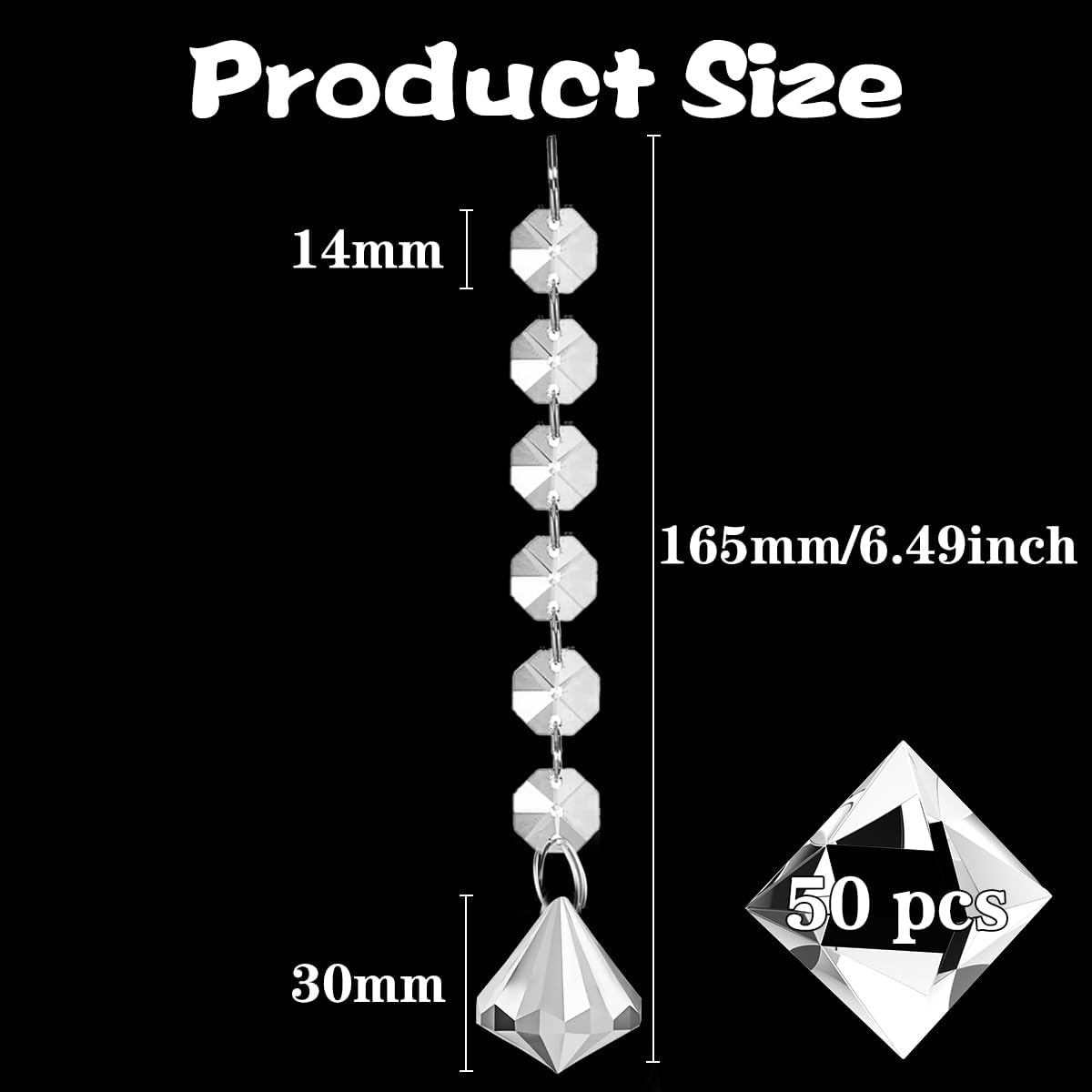 50 Pack Hanging Crystals - Clear Acrylic Prisms Pendant Ornaments for Christmas Tree, Centerpieces, Chandelier, Window & Home Decor, Ideal for Weddings, Parties Decorations (Diamond)