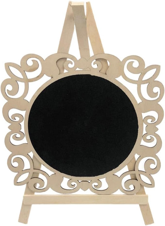 Round Chalkboard Signs Easel with Wood Framed Swirly Design, Includes 1 Chalk Stick, Size: 10" x 7" Wooden Blackboard, Perfect for Home Decor & Events Decoration