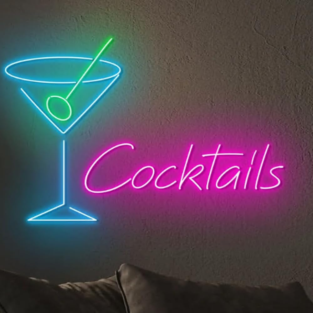 Martini Cocktails Neon Sign, Cocktail Led Sign, Cocktail Martini Neon Light, Bar Pub Party Wall Art Light, Drinking Liquor Home Wall Décor Size:20inch
