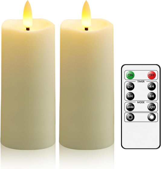 Plastic Waterproof Outdoor flameless Candles, LED Candles, with Remote Control and Timer, Battery-Powered Candles, Suitable for Camping, courtyards and Home Decoration,Set of 2（Ivory）