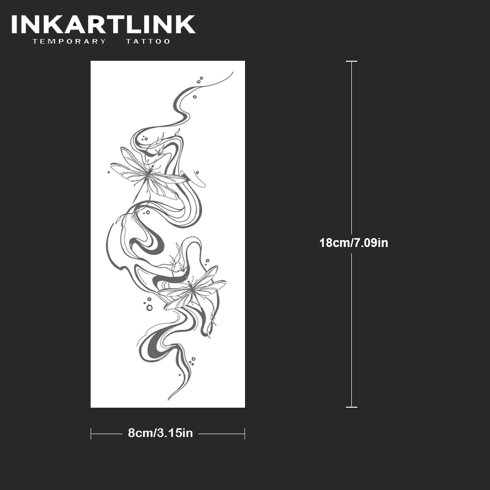 INKARTLINK Tattoo Tech, 2 Sheets Large Semi Permanent Tattoo, Temporary Tattoos, Last 1-2 Weeks, Waterproof, Realistic Look, No Adhesive, No Reflection （Flower INK Design)294