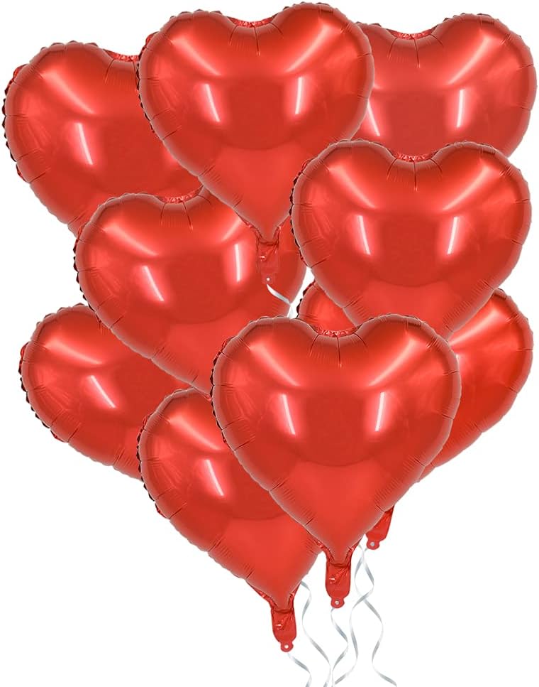 BEISHIDA 30 Red Heart Foil Balloons, 18 Inch, Perfect for Birthday, Wedding, Engagement, Valentine's Day, Unisex-Adults