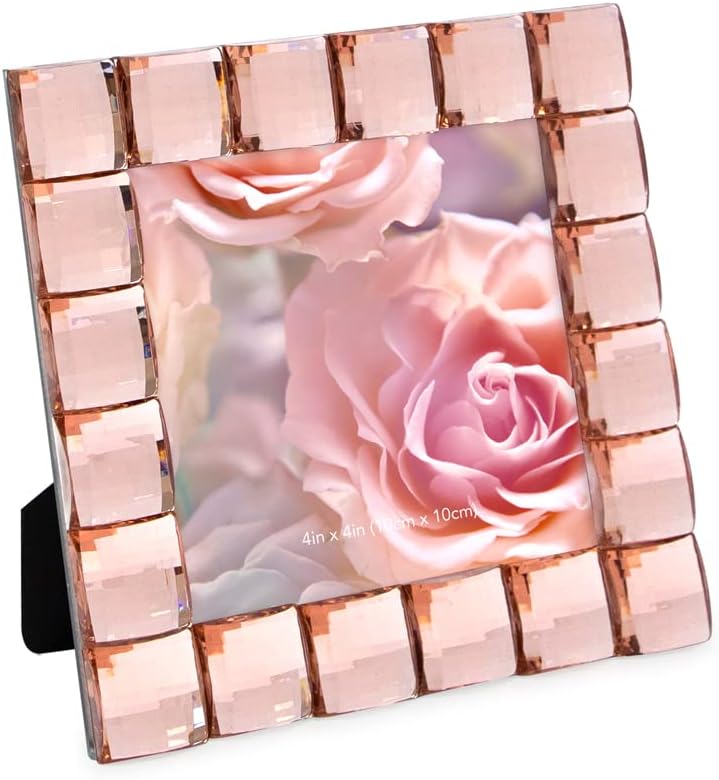 Isaac Jacobs Decorative Sparkling Jewel Picture Frame, Photo Display & Home Décor (4x4, Blush)