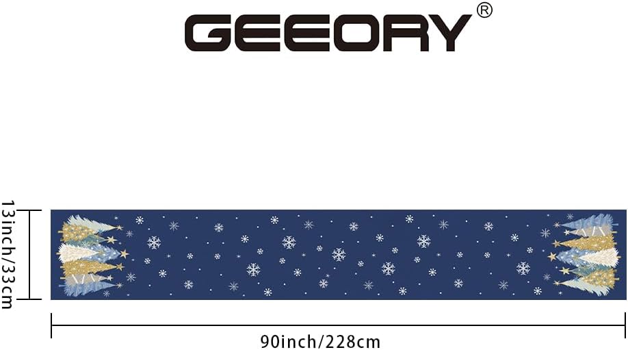 GEEORY Christmas Table Runner 13x90 Inch, Xmas Trees Snowflakes Holiday Decorative Farmhouse Table Decoration for Kitchen Dinning, Indoor Outdoor Dinner Party Decor (Blue) GT151-90