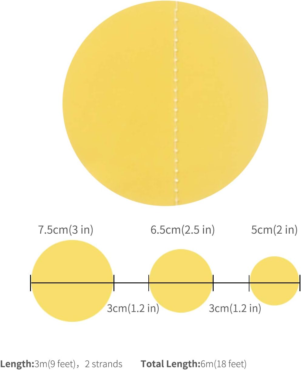 Yellow Paper Garland Circle Dot Party Banner Streamer Backdrop Hanging Decorations, 20 Feet in Total