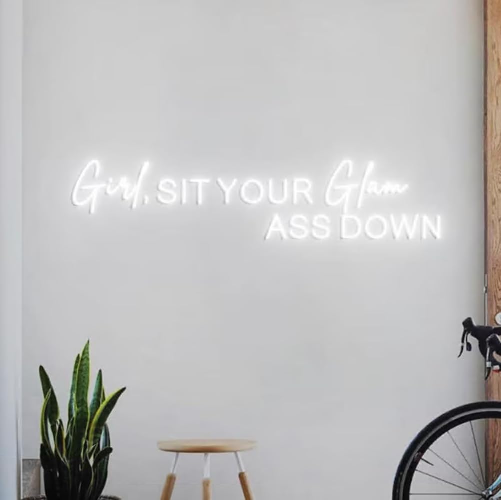 Girl Sit Your Glam Ass Down Neon Sign, Personalized Neon Light Salon Wall Idea, Glam Salon Signs Wall, Salon Boss Business Sign Size:26x5inches