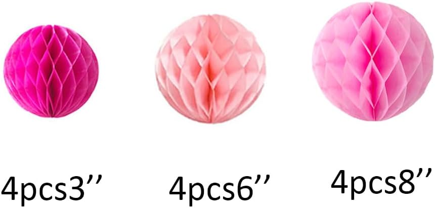 12pcs Party Honeycomb Balls Decorations 3'' 6'' 8'' Honeycomb Flower Tissue Pom Poms Flower Balls Hanging Flower Balls for Baby Shower Birthday Wedding Nursery Decor(3'' 6'' 8'' Pink kit)