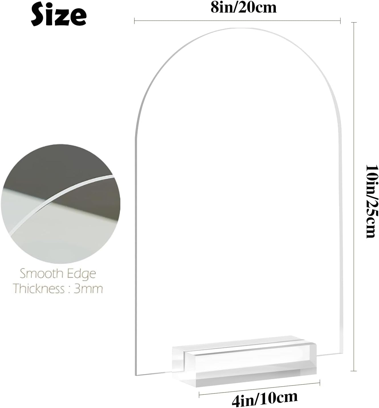 6 Pack 8x10 Inch Clear Arch Acrylic Sign with Stands, Blank Table Signs, Arched Round Top Acrylic Sheet, DIY Arch Signs Blank for Wedding Table Number Menu Bar List Sign