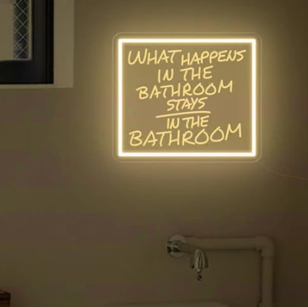 What happens in the bathroom stays in the bathroom Neon Sign| Trendy Bathroom Wall Deco Home Decor Size:16inches