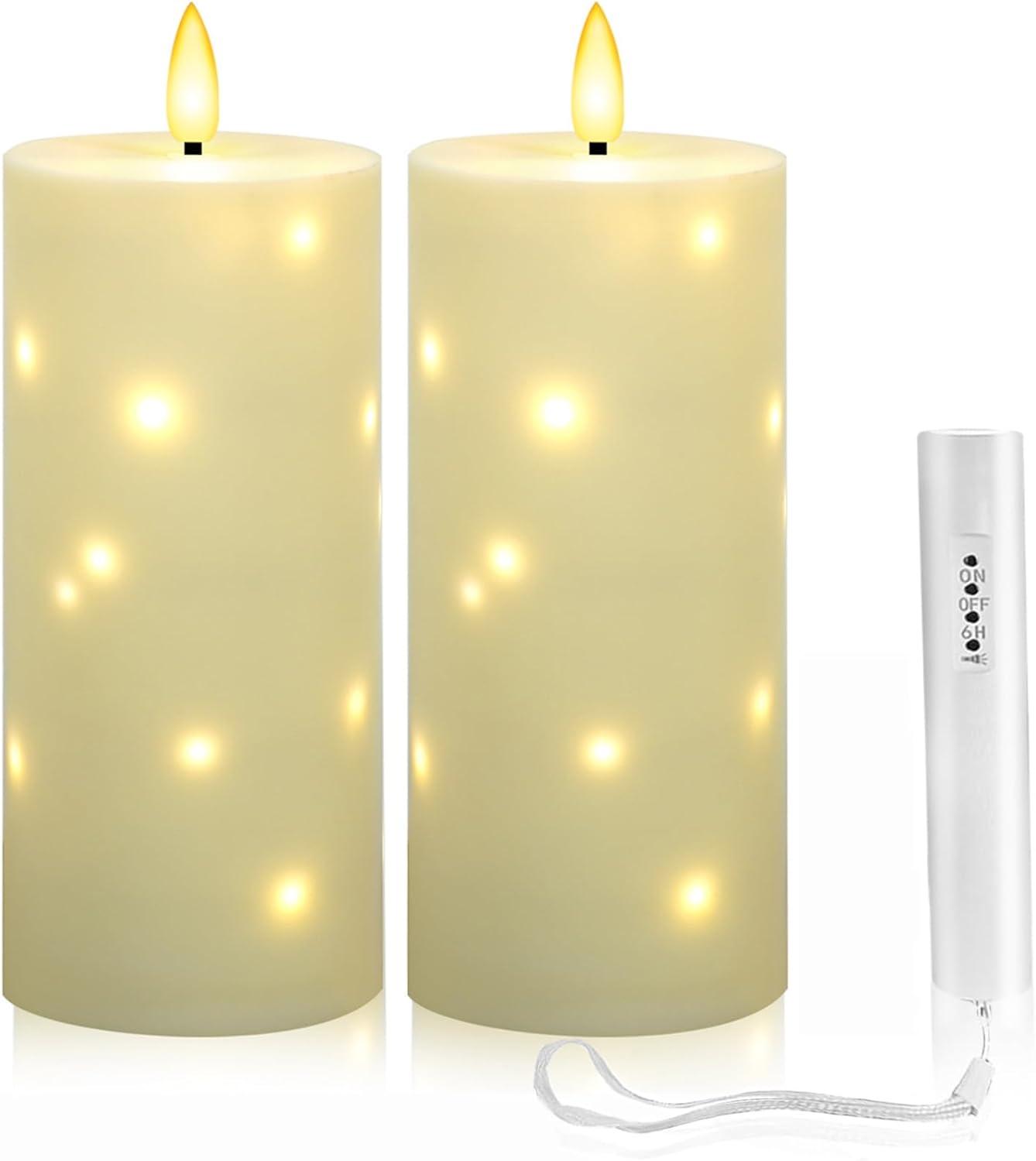 4" x 10" Large Outdoor Waterproof Flickering Flameless Candles with Timer,2Pcs Battery Operated LED Pillar Candles with Embedded Star String for Outdoor Lanterns,Porch,Patio Decor(Ivory)