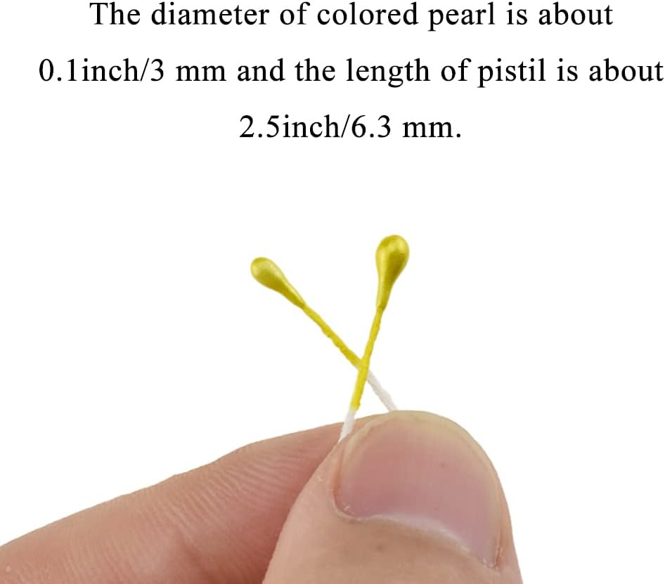 HAHIYO 700Pcs 3mm Yellow Gold Pearl Double Head Flower Pistil Hand-Made Artificial Pistil para Flore Pearlized Floral Stamen Pollen for Flower Making Scrapbook Decoration