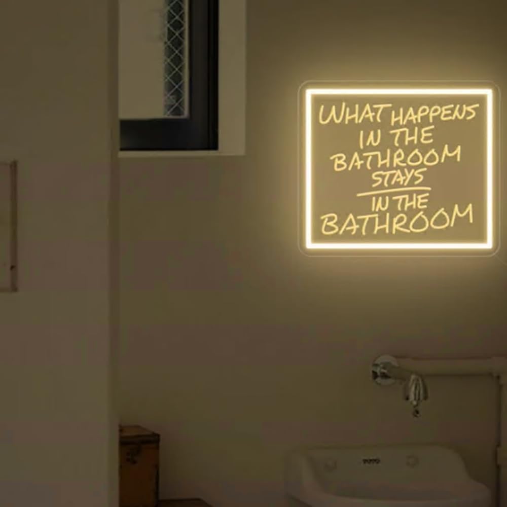 What happens in the bathroom stays in the bathroom Neon Sign| Trendy Bathroom Wall Deco Home Decor Size:16inches