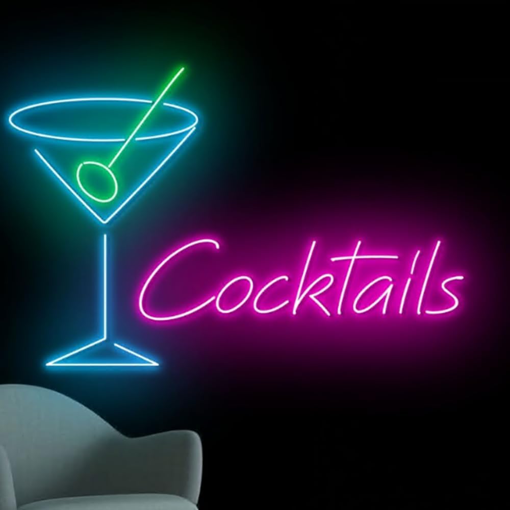Martini Cocktails Neon Sign, Cocktail Led Sign, Cocktail Martini Neon Light, Bar Pub Party Wall Art Light, Drinking Liquor Home Wall Décor Size:20inch