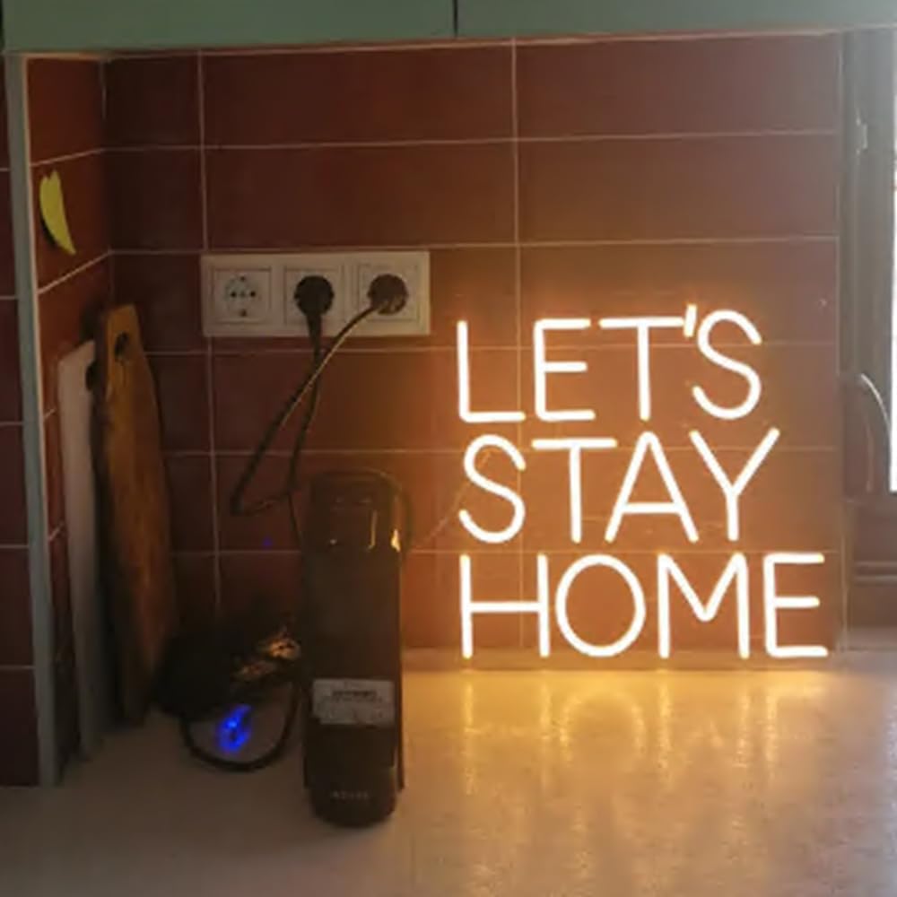 Let's Stay Home Neon Sign, Custom Home LED Neon Light Bedroom Living Room Kitchen Wall Decor Art Wedding Decoration Personalized Gift Size:20x 18inches