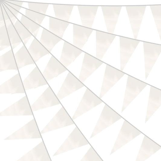 40M/130FT White Triangle Pennant Banner Flag Metallic Fabric Bunting Garland for Christmas Graduation Wedding Engagement Anniversary Bachelorette Birthday Bridal Shower Valentines Hen Party Supplies