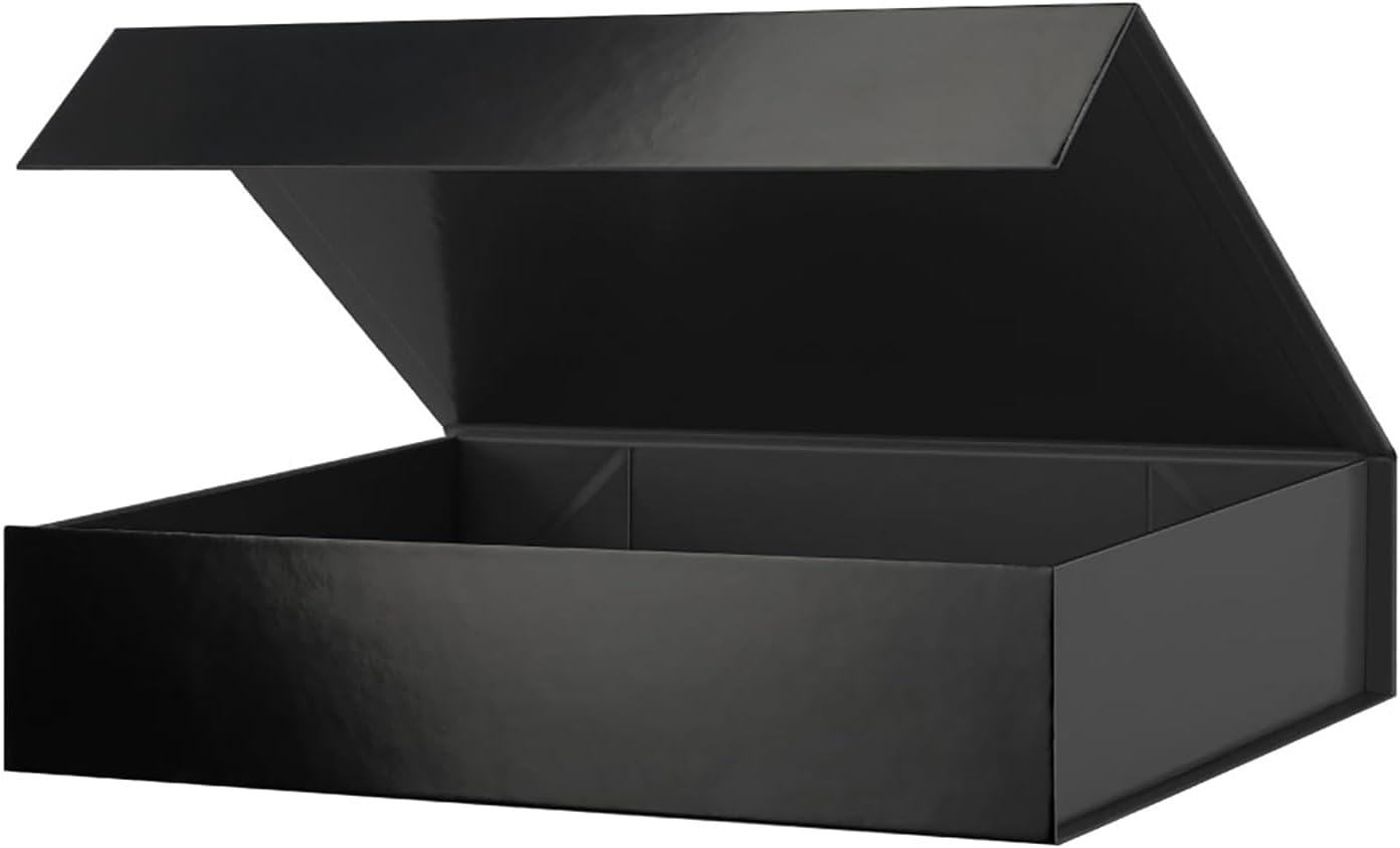 PACKHOME Gift Box 11.5x8x2.5 Inches, Sturdy Shirt Box with Magnetic Lid for Multiple Occasions (Glossy Black)