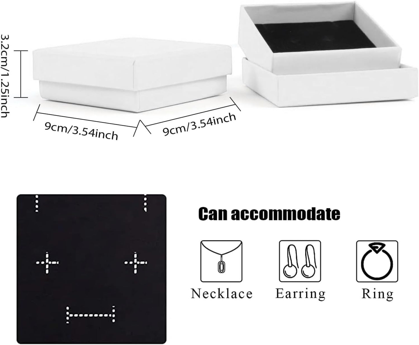 Gift Box Necklace Earring Ring Box Gift Box,12 Pieces Square Cardboard Jewelry Gift Boxes,Cotton Filled Cardboard Paper Jewelry Box Gift Case (3.5x3.5x1.25 Inches) (White)