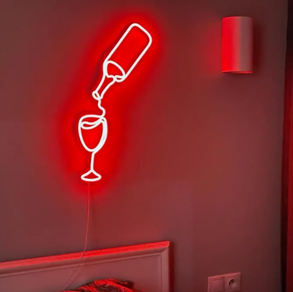 LED Wine Glass Neon Sign - Aesthetic Bar Wall Decor, Wine Lover Gift, Neon Light for Kitchen, Home Bar LED Sign, Winery Decor Size:25inch
