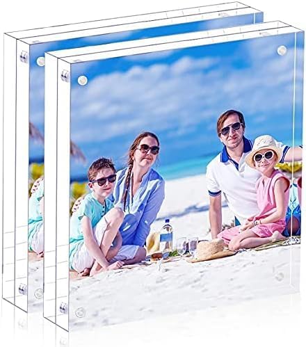2 pack 8x8 Acrylic Picture Frame Clear Double Sided Magnetic Picture Frame Desktop Display with Photo Frame Support Stand Best Gift for Family, Baby, Document Photo Frames- Free Soft Microfibe