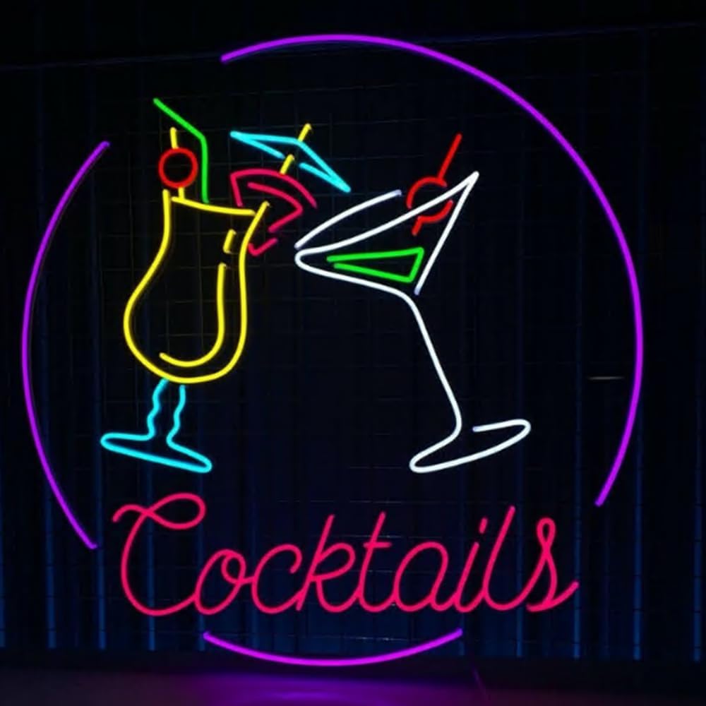 Open Cocktails Shop Neon Sign, Cocktails Bar Led Sign, Cocktail Bar Wall Decor, Bar Pub Wall Art, Cocktail Led Light Size:20inch