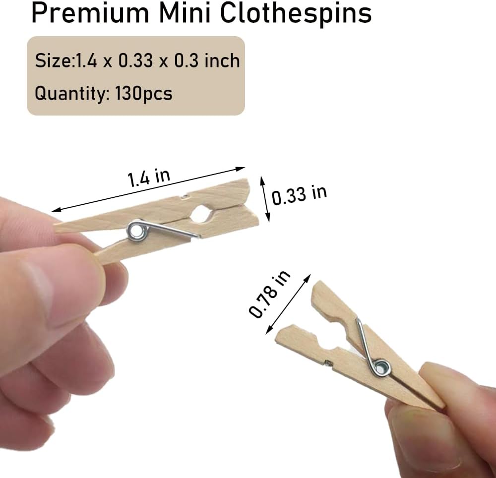 1.4 Inch Mini Clothes Pins for Photo, 130 Pcs Small Clothes Pins, Wooden Clothespins for Baby Shower, Party, Crafts DIY Project