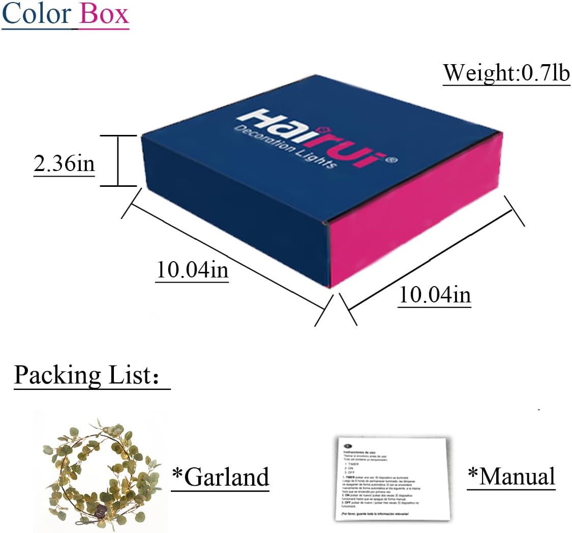 Hairui Lighted Artificial Eucalyptus Garland 6FT 96 LED Battery Operated Faux Vine Lights with Timer for Spring Wedding Backdrop Wall Decor