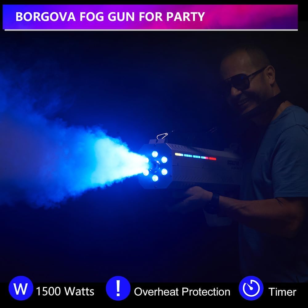 Smoke Gun for Party, 1500W Handheld Fog Machine Cannon with Color - Changing Lights, Perfect for Spooky Halloween, Stage Shows and Club Night
