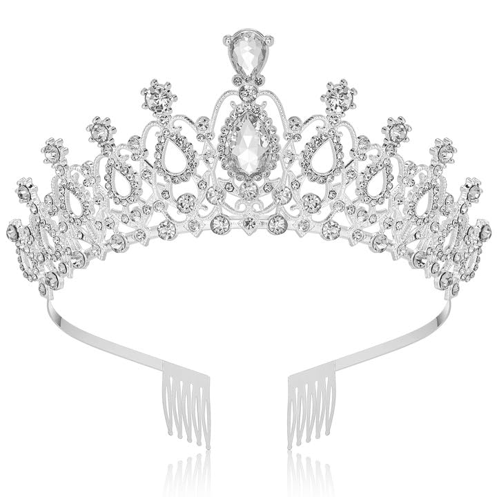 Makone Crowns for Women Princess Tiaras for Girls Queen Crown and Comb Tiara for Wedding Birthday Pageant Bridal Prom Christmas Gift (Style5-Silver)