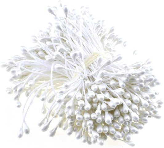 HAHIYO 700Pcs 3mm White Pearl Double Heads Flower Stamen Pistil Hand-Made Artificial Flower Pistil para Flores Pearlized Floral Stamen Flower Pollens Stamen for Flower Making Scrapbook Decoration