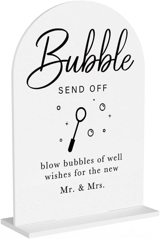 Acrylic Wedding Sign Wedding Signs for Ceremony Bubble Send Off Sign for Wedding Modern Calligraphy Arch Acrylic Table Top Sign for Wedding Reception and Event Party Table(white）