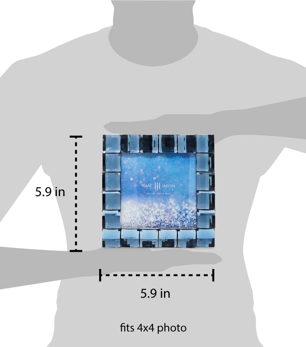 Isaac Jacobs Decorative Sparkling Navy Jewel Picture Frame, Photo Display & Home Décor (4x4, Navy)