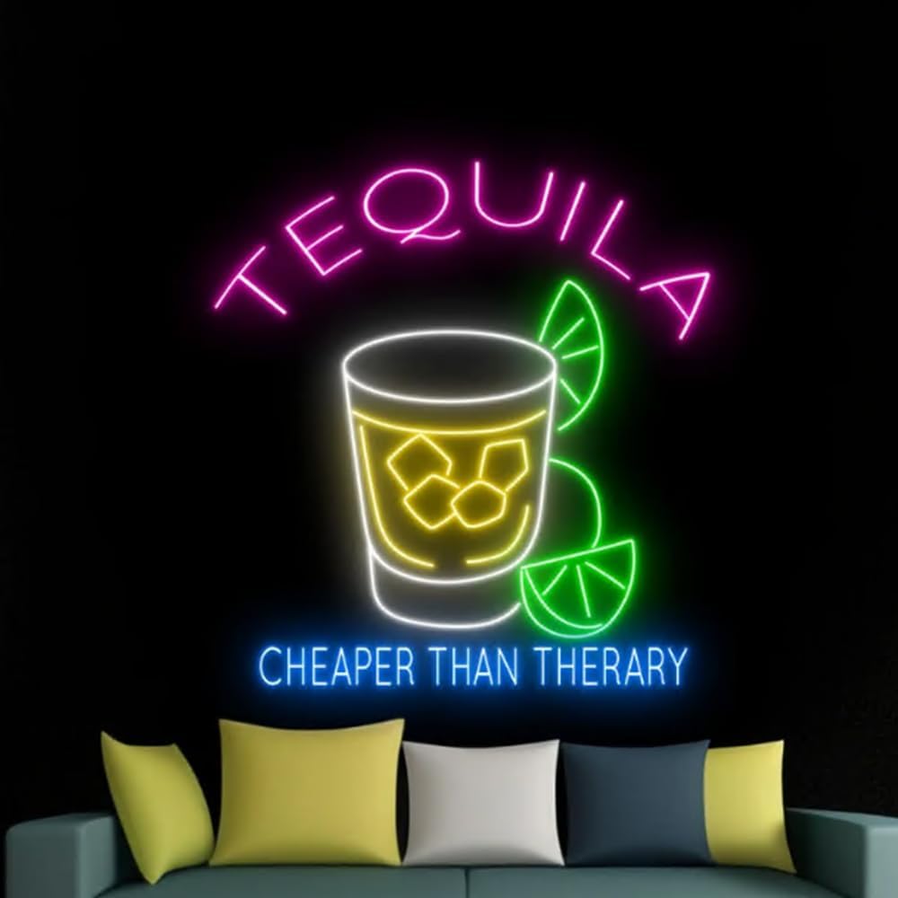 Tequila Neon Sign For Bar Decor, Tequila Bar Led Light, Tequila Glass Neon Light, Pub Wall Decor, Wine Lover Gift Size:20inch