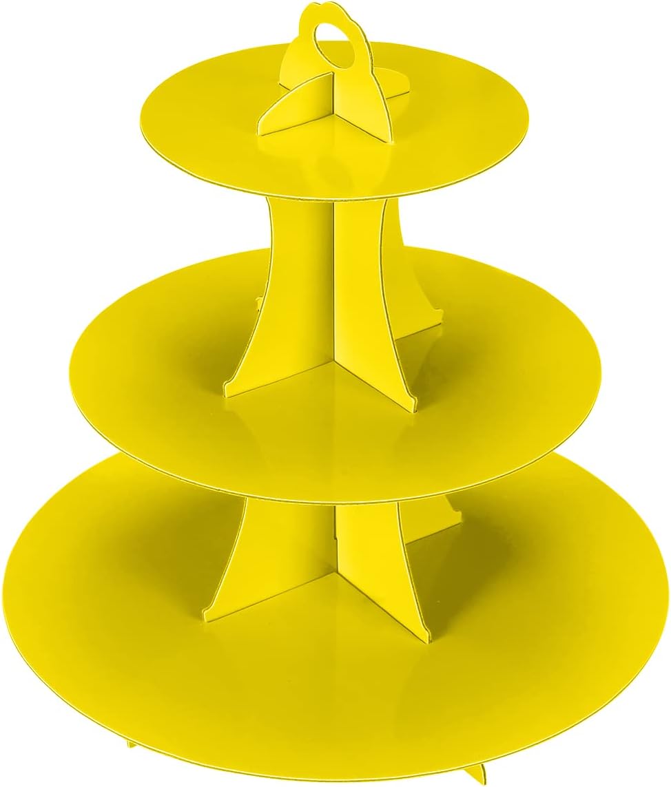 3-Tier Cupcake Stand, Cake Stand holder, Tiered DIY Cupcake Stand Tower for Dessert Table Displays, Birthday Theme Party Favors Decoration, Floral Tea Party, 12" W x 12.8" H, Yellow