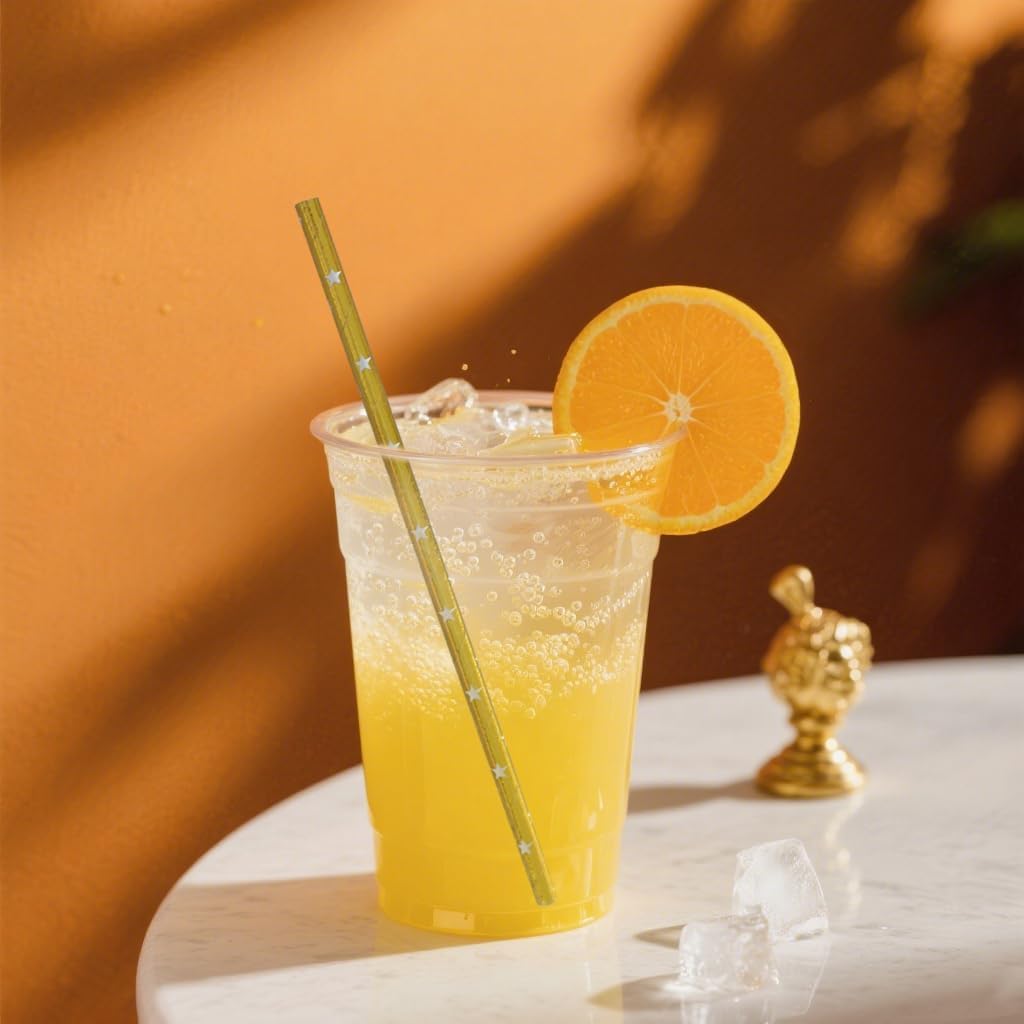 Gold Drinking Straws - Disposable White Star Print Foil Gold Biodegradable Paper Straws, 7.75 Inch, 100 Pack - Party Supplies